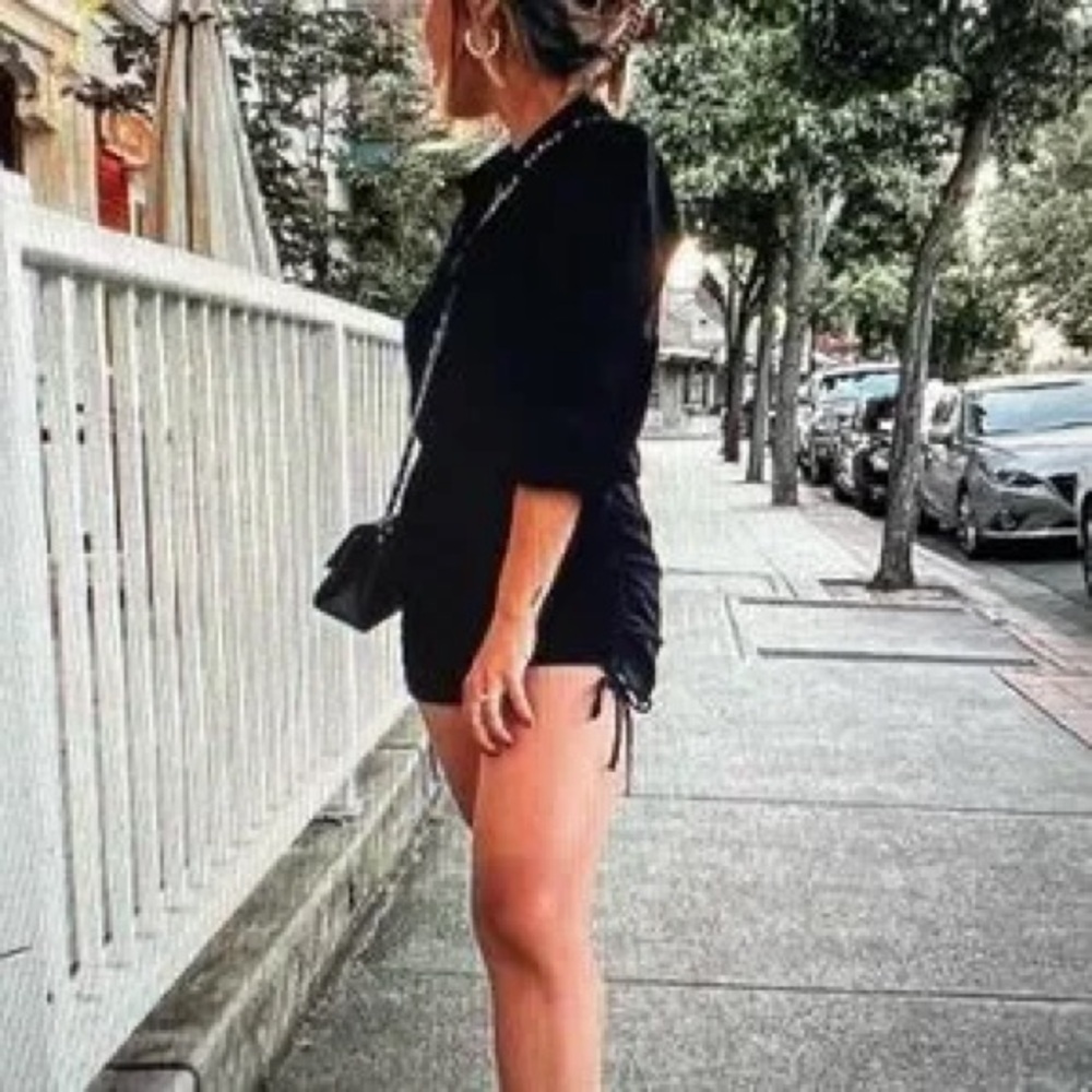 Shop Candidly Chan Black Linen Romper Long Sleeve Button Front Size Medium